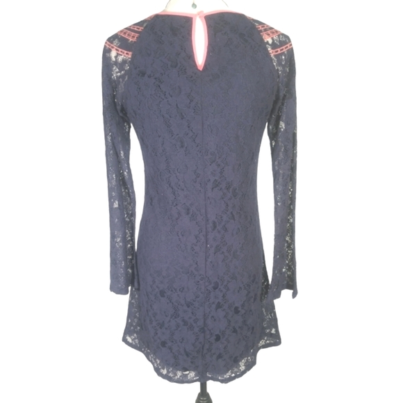 Flying Tomato Navy Blue Long Sleeves Laced Dress. S - Picture 3 of 14